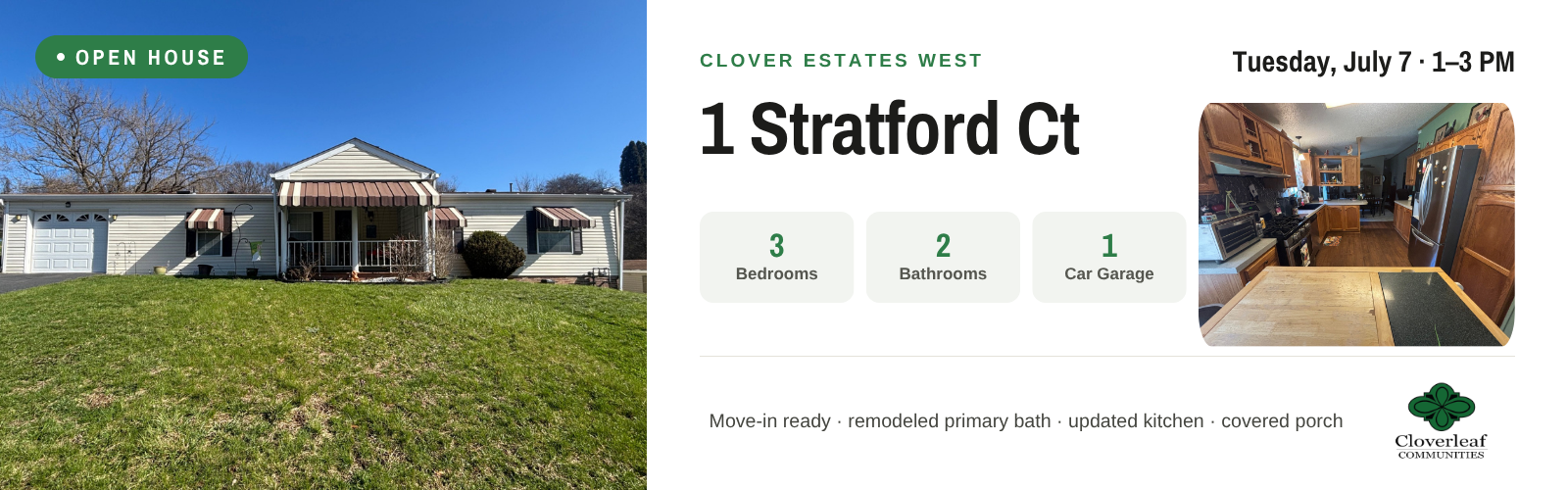Open House Banner — 1 Stratford Ct