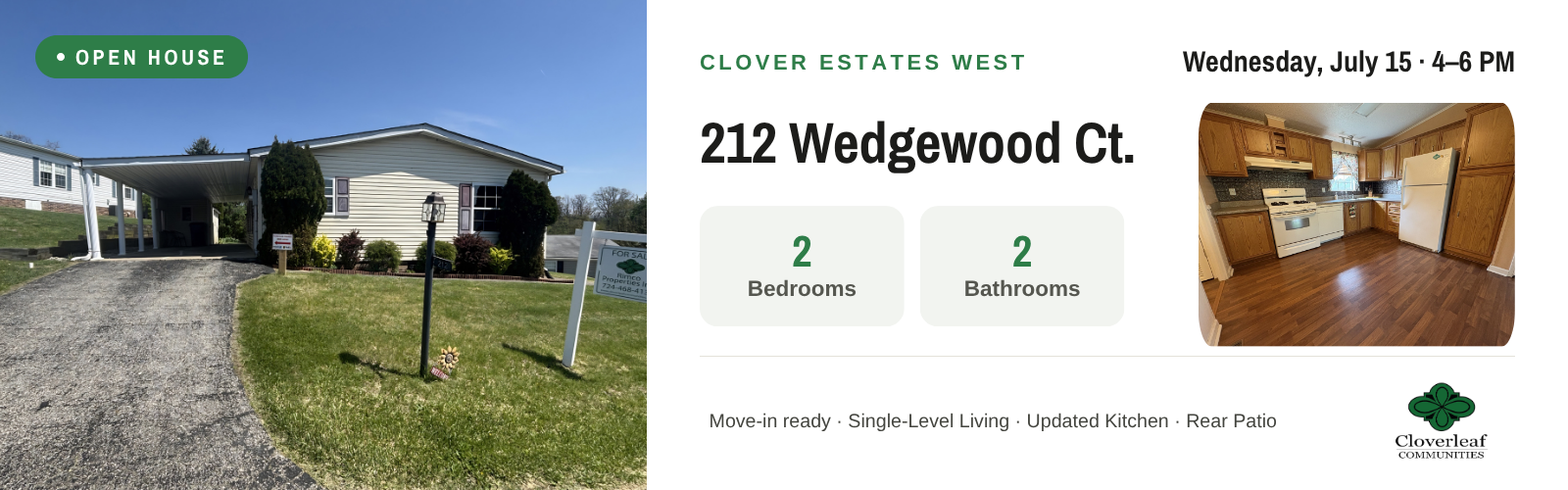 Open House Banner — 212 Wedgewood Ct.